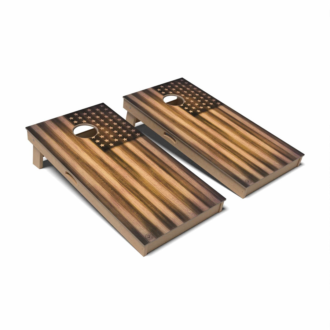 Slick Woody's Cornhole Co. Cornhole Board Burnt Wood Flag Americana Cornhole Boards - Professional Signature