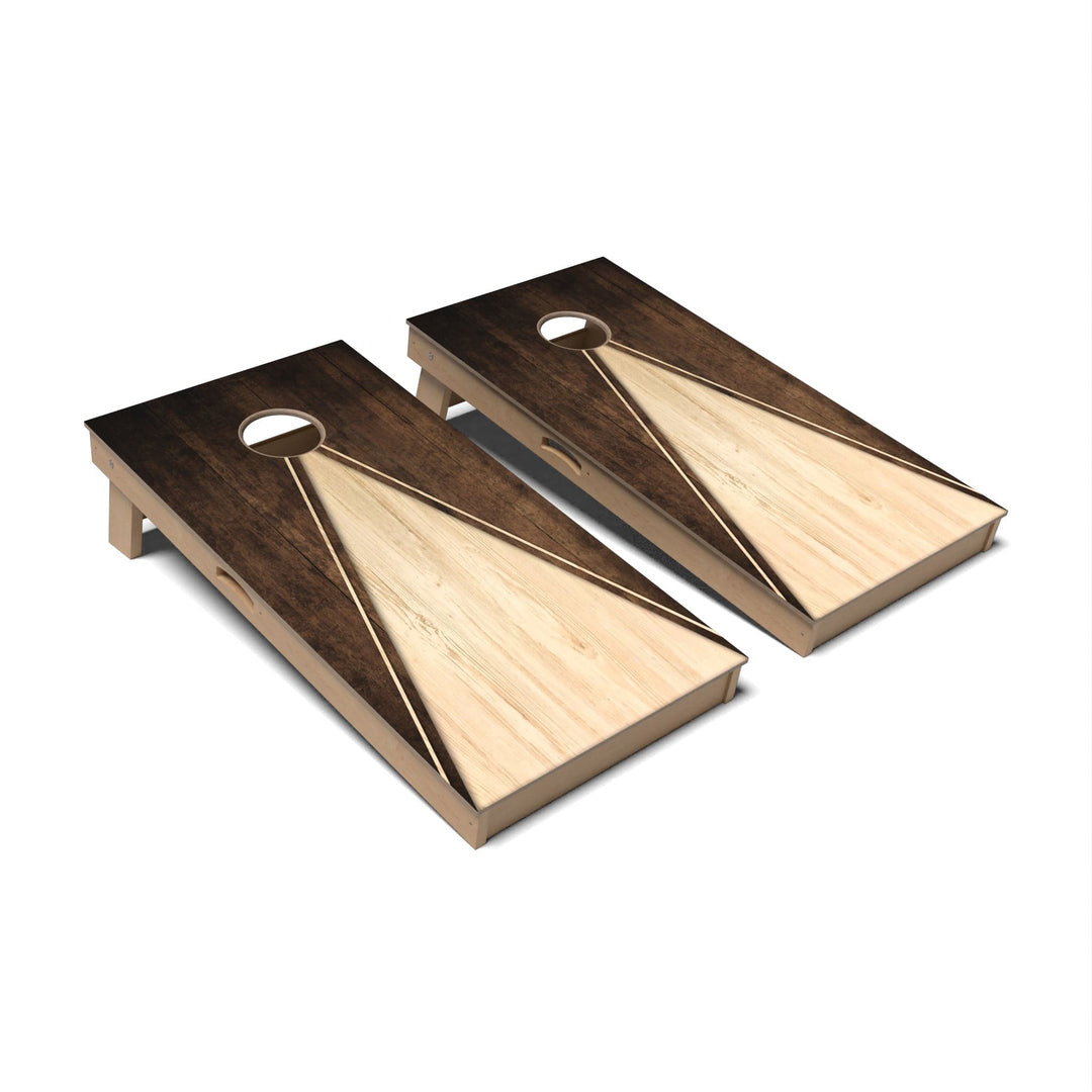 Slick Woody's Cornhole Co. Cornhole Board Faded Dark Stain Wood Triangle Geometric Wood Cornhole Boards - Professional Signature