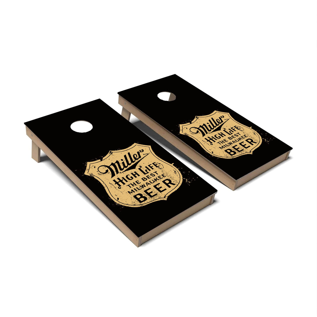 Slick Woody's Cornhole Co. Cornhole Board Miller High Life Grunge Beer Brands Cornhole Boards - Backyard