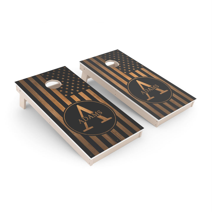 Slick Woody's Cornhole Co. Cornhole Board Monogrammed Flag Custom Cornhole Boards - All Weather