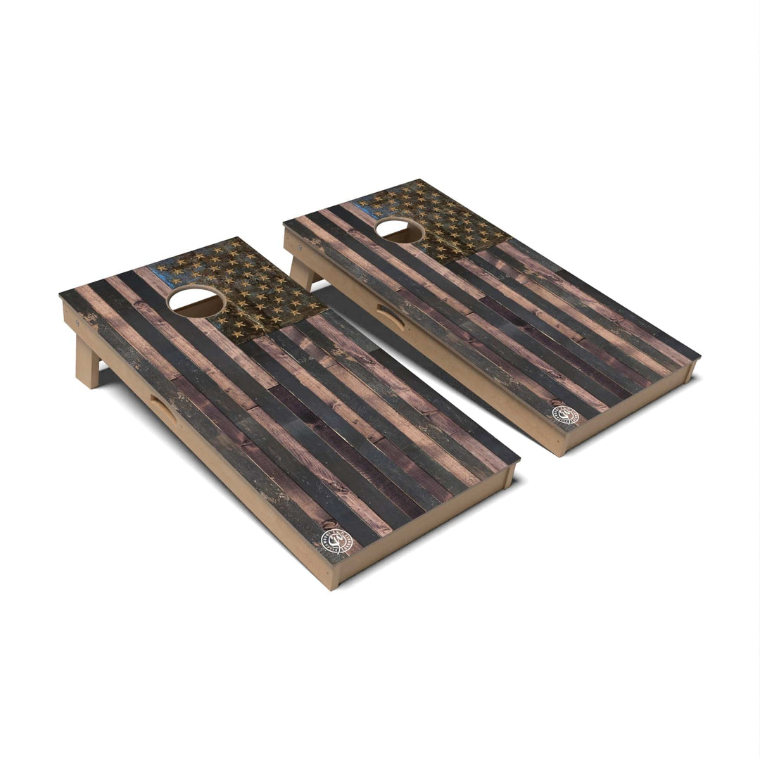 Slick Woody's Cornhole Co. Cornhole Board Rustic Wood American Flag Patriotic Cornhole Boards - Professional Signature