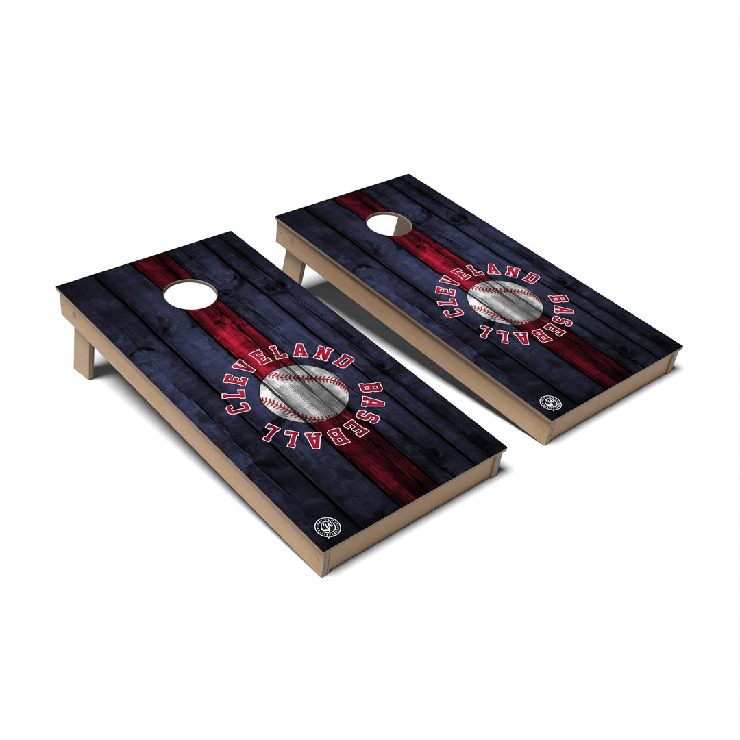 Slick Woody's Cornhole Co. Cornhole Board Stripe Baseball Cleveland Cornhole Boards - Backyard