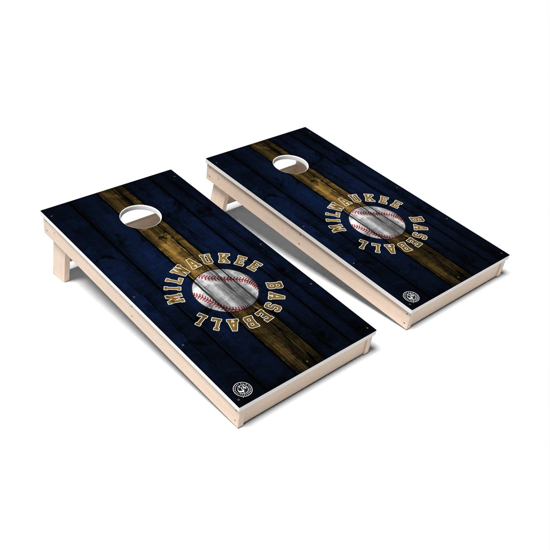 Slick Woody's Cornhole Co. Cornhole Board Stripe Baseball Milwaukee Cornhole Boards - All Weather