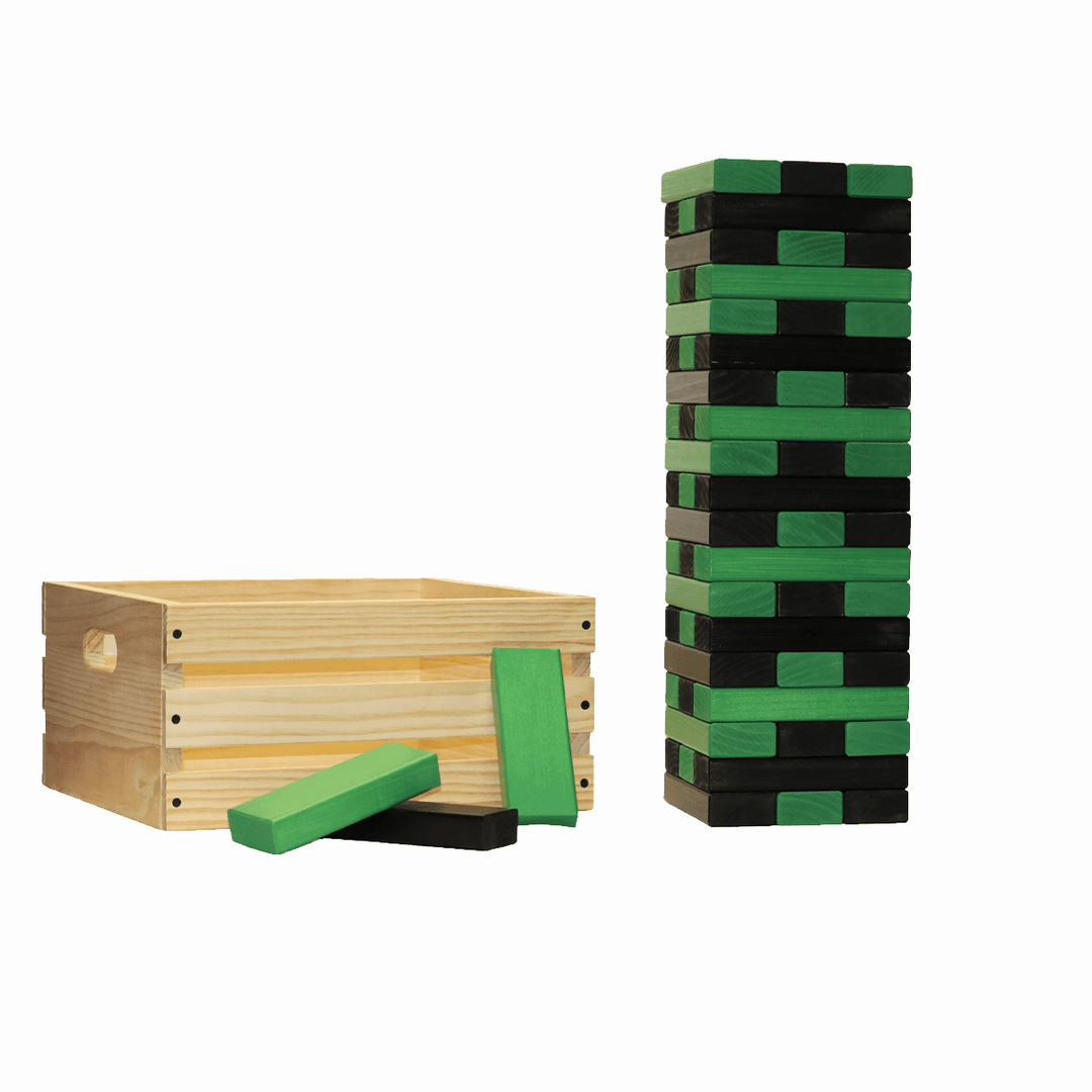 Slick Woody's Black / Kelly Green Tailgating Pros Giant Toppling Timbers with Natural Wooden Crate