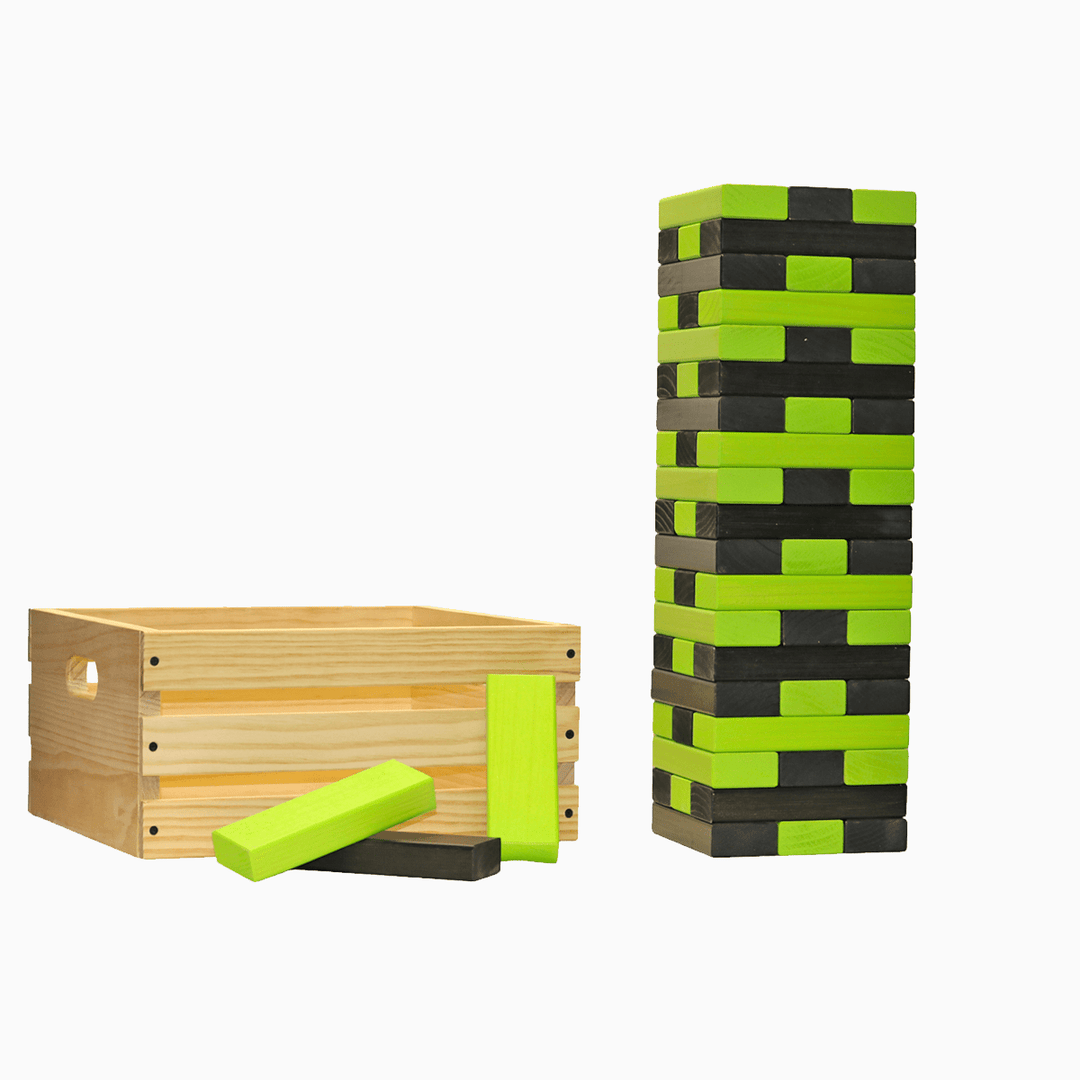 Slick Woody's Black / Lime Green Tailgating Pros Giant Toppling Timbers with Natural Wooden Crate