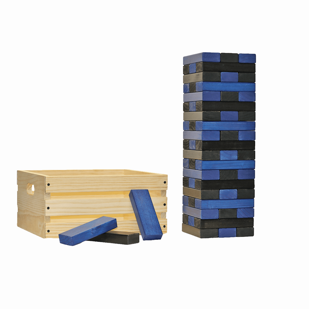 Slick Woody's Black / Navy Tailgating Pros Giant Toppling Timbers with Natural Wooden Crate