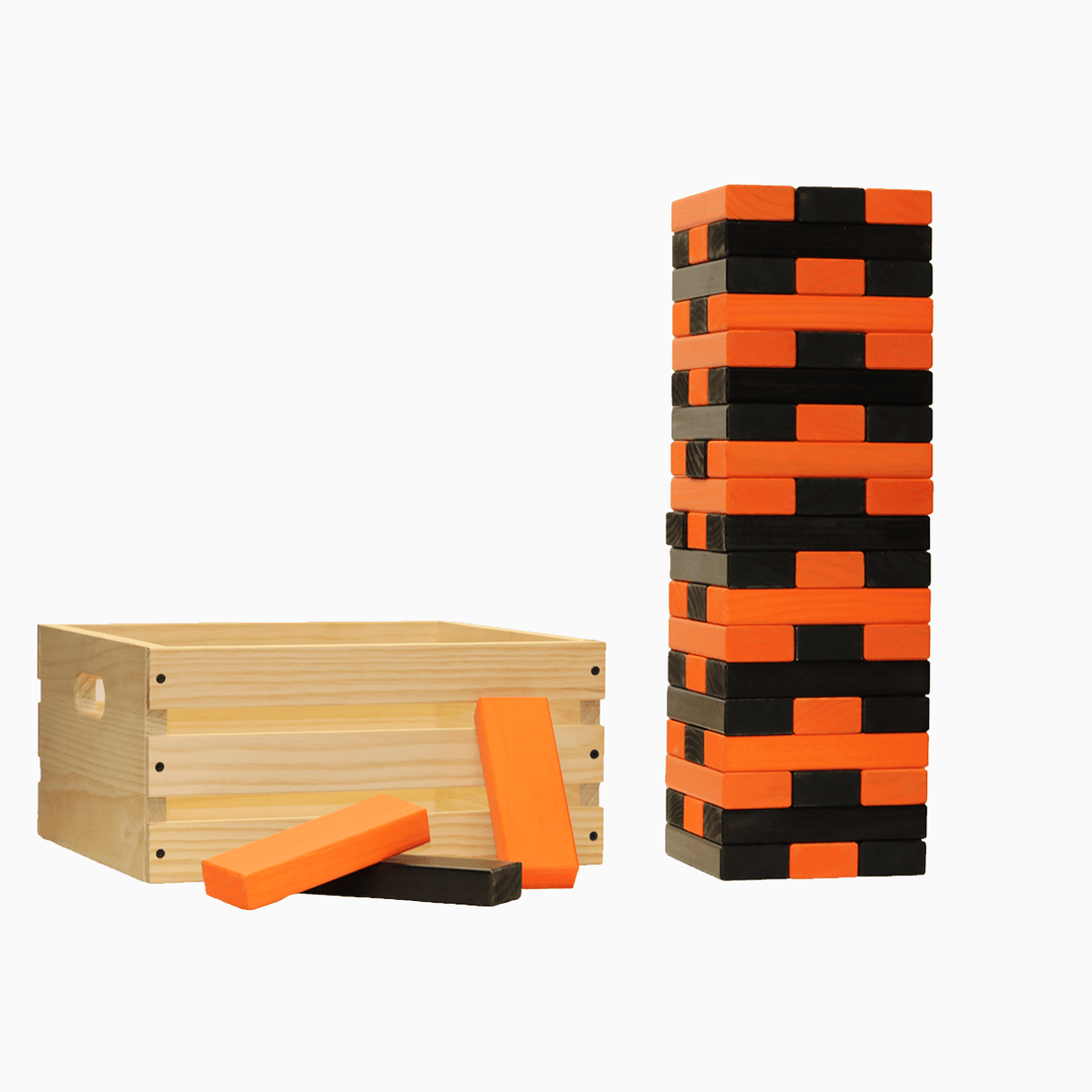 Slick Woody's Black / Orange Tailgating Pros Giant Toppling Timbers with Natural Wooden Crate
