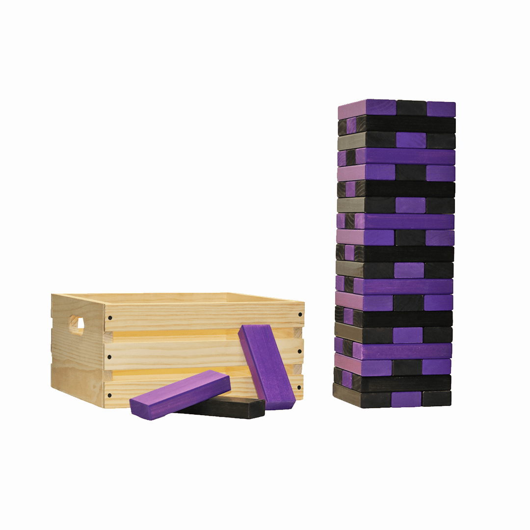 Slick Woody's Black / Purple Tailgating Pros Giant Toppling Timbers with Natural Wooden Crate