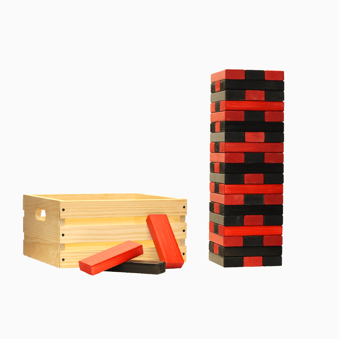 Slick Woody's Black / Red Tailgating Pros Giant Toppling Timbers with Natural Wooden Crate