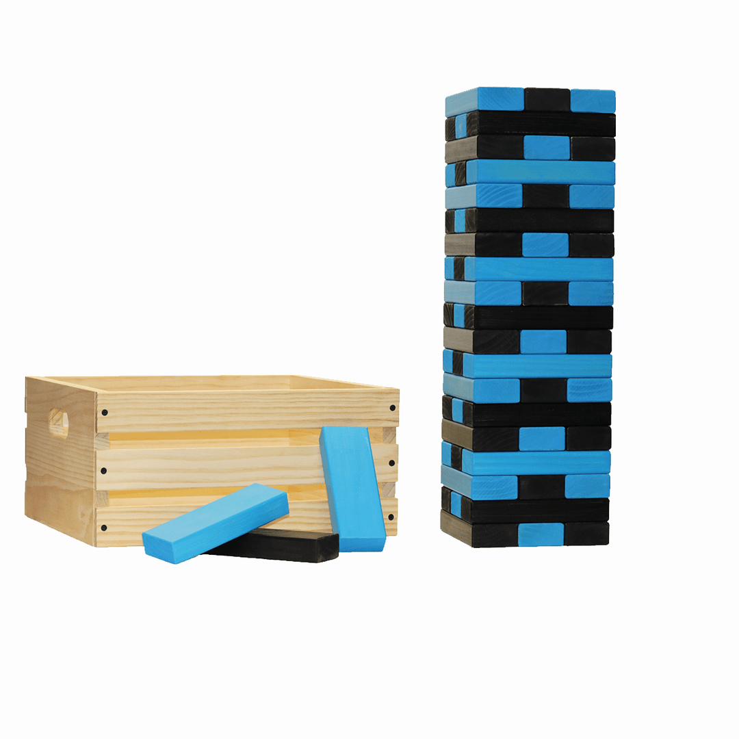 Slick Woody's Black / Turquoise Tailgating Pros Giant Toppling Timbers with Natural Wooden Crate
