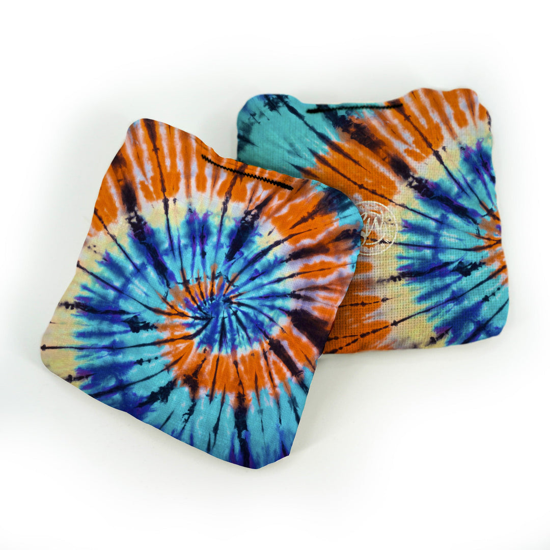 Slick Woody’s Cornhole Bags Blue & Orange Spiral Tie Dye Pro Bags