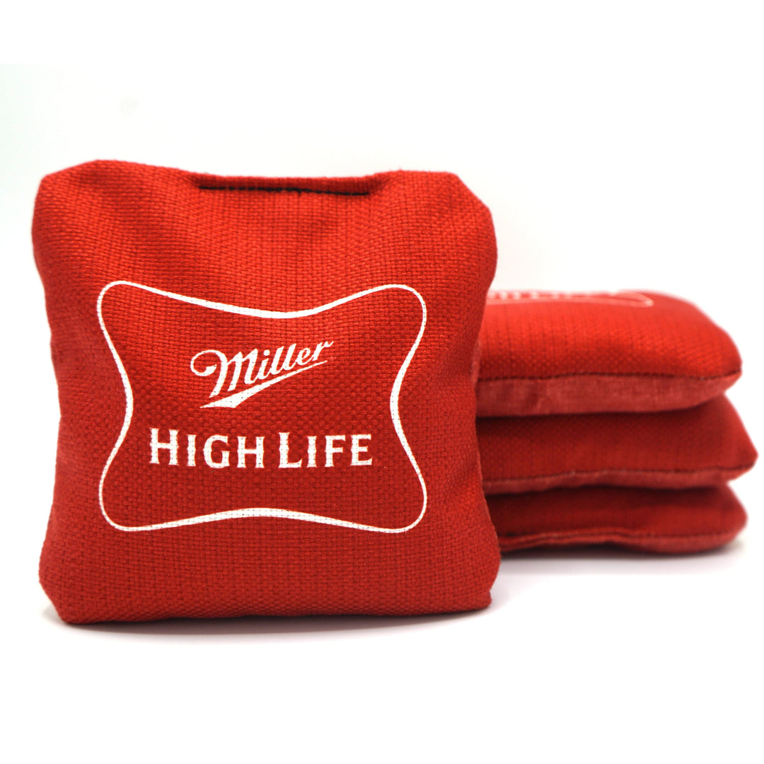 Slick Woody's Cornhole Co. Cornhole Bags Miller High Life Red Beer Brand Cornhole Bags