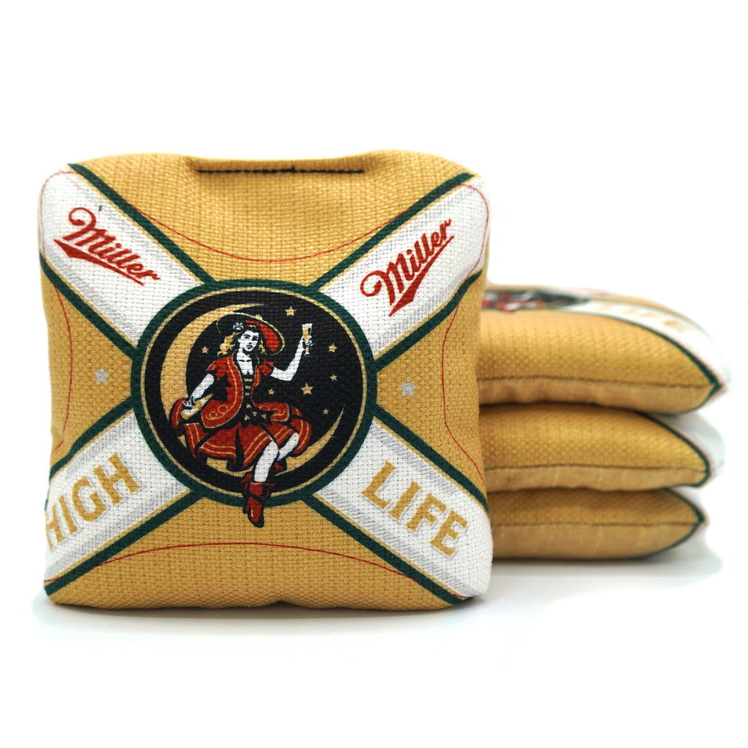 Slick Woody's Cornhole Co. Cornhole Bags Miller High Life Tan Beer Brand Cornhole Bags
