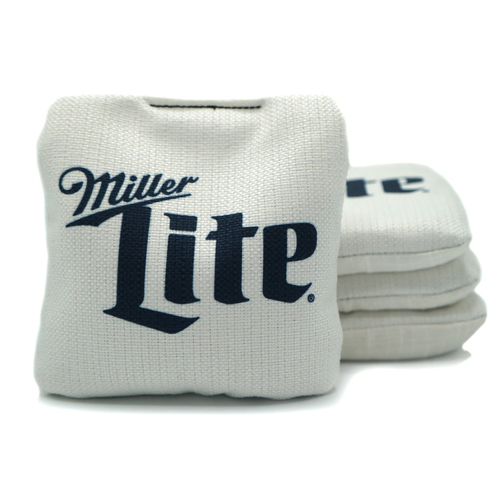 Slick Woody's Cornhole Co. Cornhole Bags Miller Lite White Beer Brand Cornhole Bags