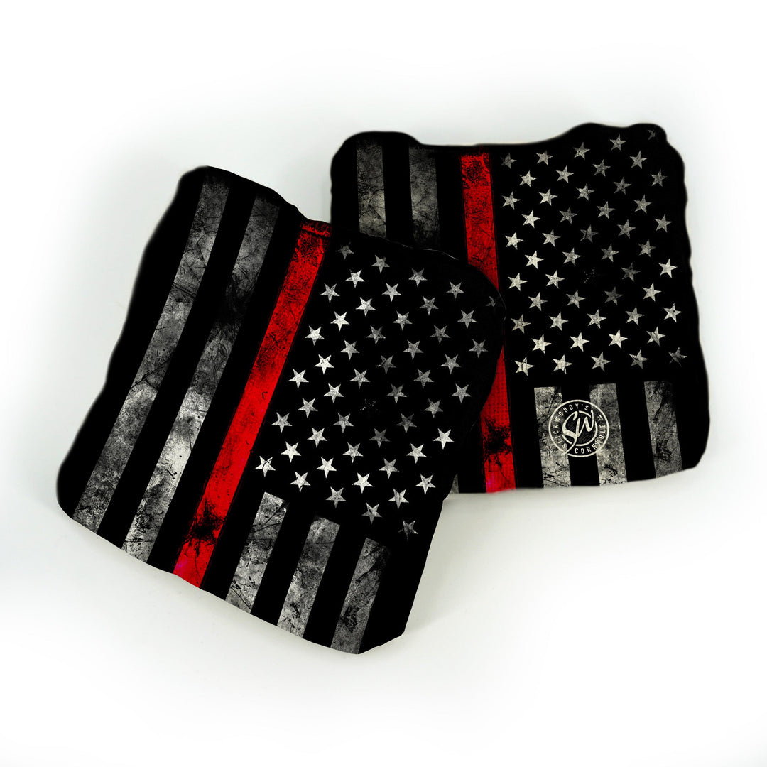 Slick Woody's Cornhole Co. Cornhole Bags Red Thin Line Flag Patriotic Pro Bags