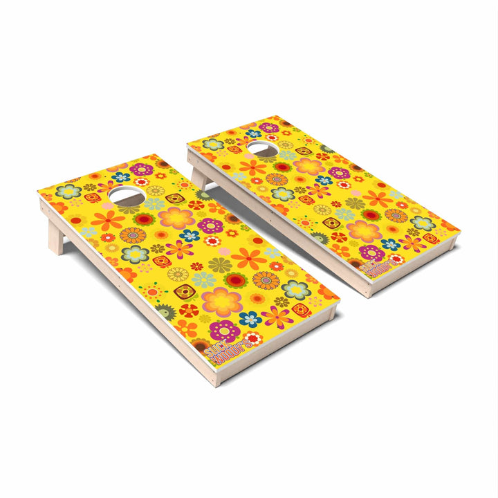 Slick Woody's Cornhole Co. Cornhole Board 70s Colorful Flowers Retro Cornhole Boards - All Weather