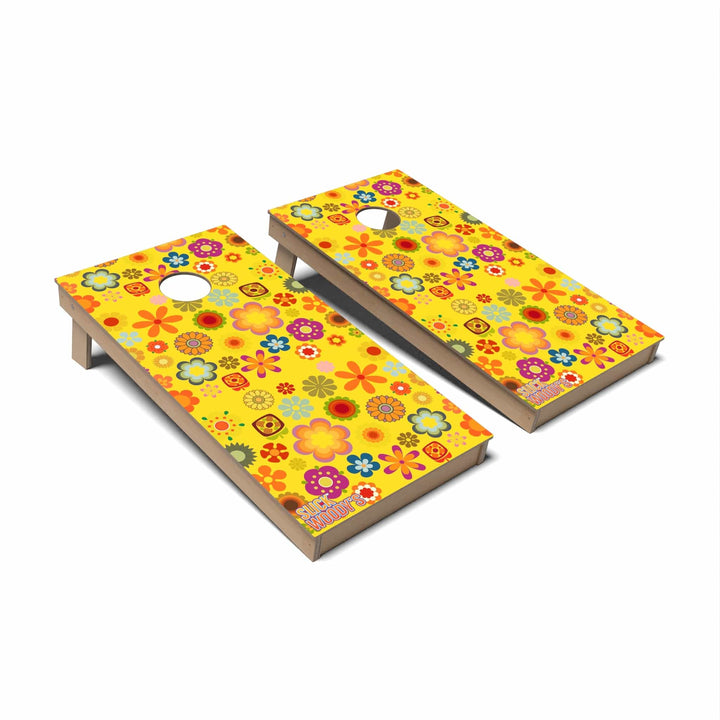 Slick Woody's Cornhole Co. Cornhole Board 70s Colorful Flowers Retro Cornhole Boards - Backyard