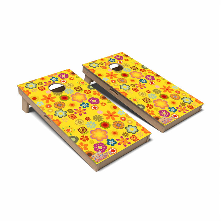 Slick Woody's Cornhole Co. Cornhole Board 70s Colorful Flowers Retro Cornhole Boards - Professional Signature