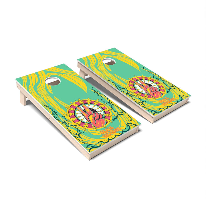 Slick Woody's Cornhole Co. Cornhole Board 70s Peace Hands Retro Cornhole Boards - All Weather