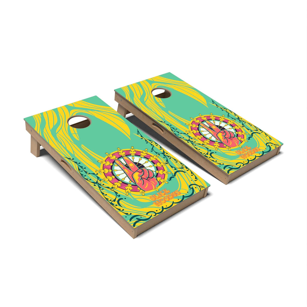 Slick Woody's Cornhole Co. Cornhole Board 70s Peace Hands Retro Cornhole Boards - Professional Signature