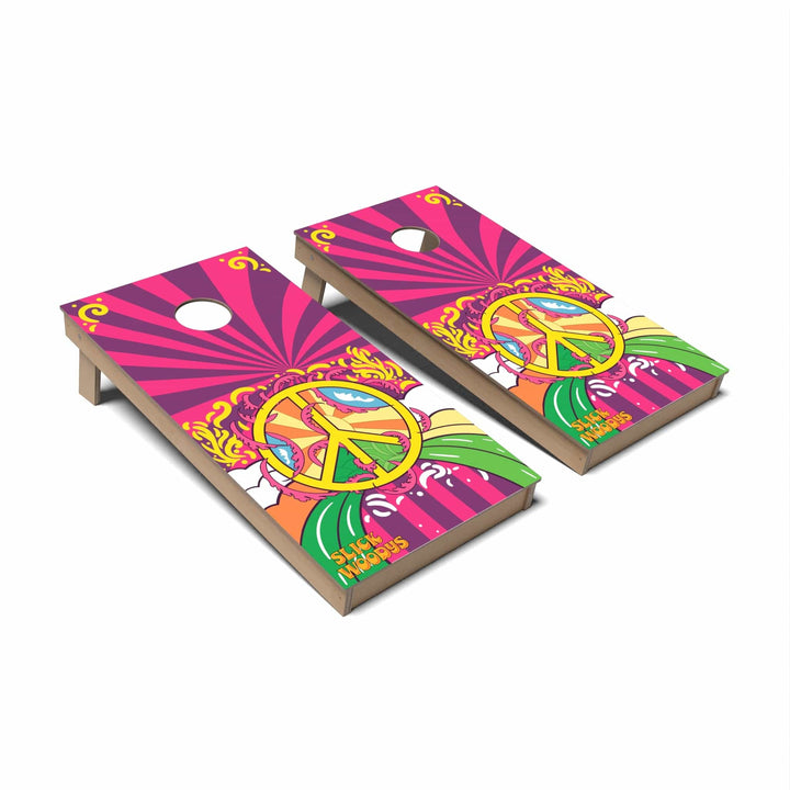 Slick Woody's Cornhole Co. Cornhole Board 70s Peace Symbol Retro Cornhole Boards - Backyard