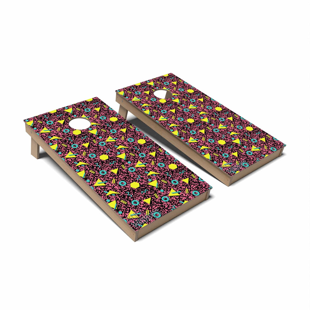 Slick Woody's Cornhole Co. Cornhole Board 80s Pink Retro Retro Cornhole Boards - Backyard