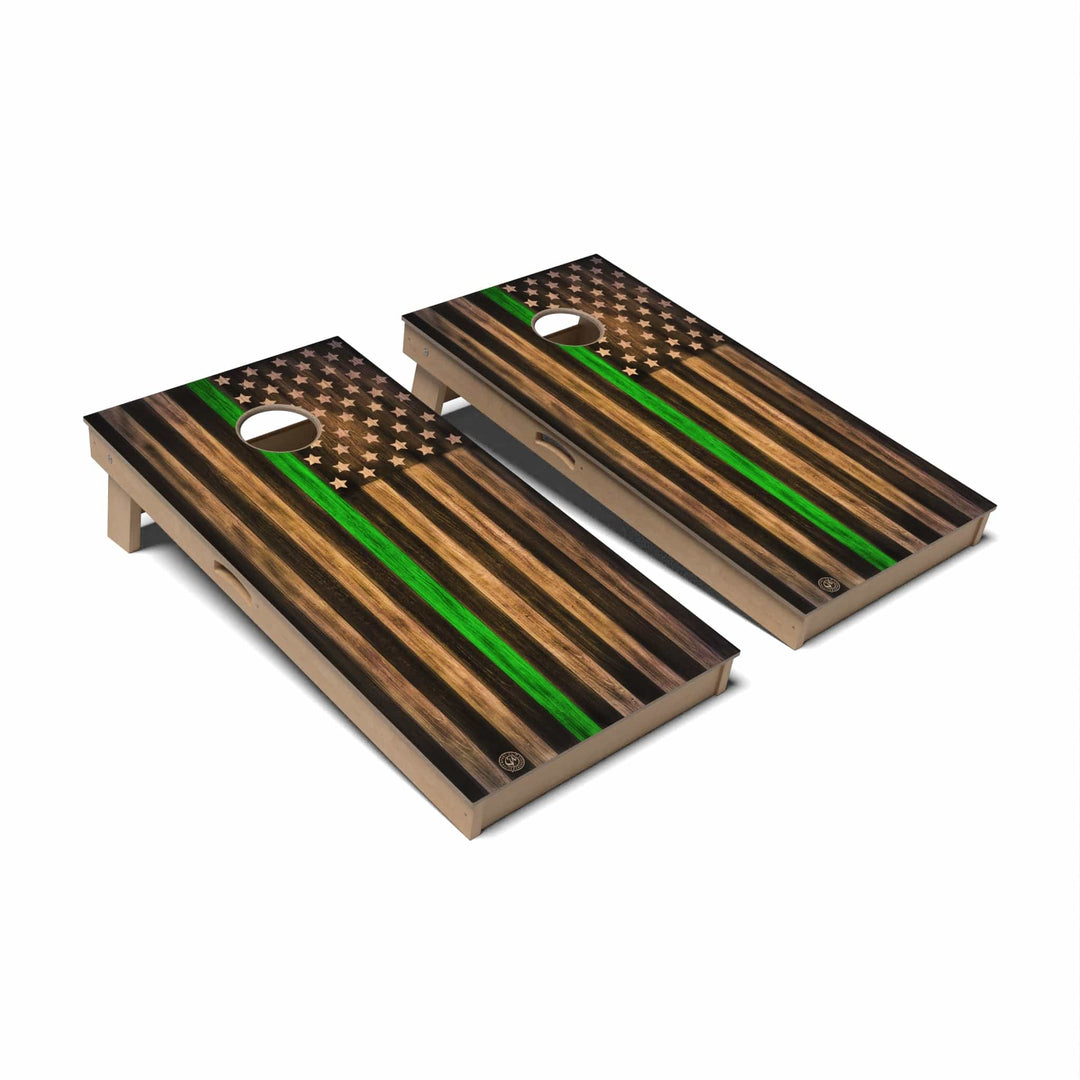 Slick Woody's Cornhole Co. Cornhole Board Armed Forces Green Thin Line Flag Cornhole Boards - Professional Signature