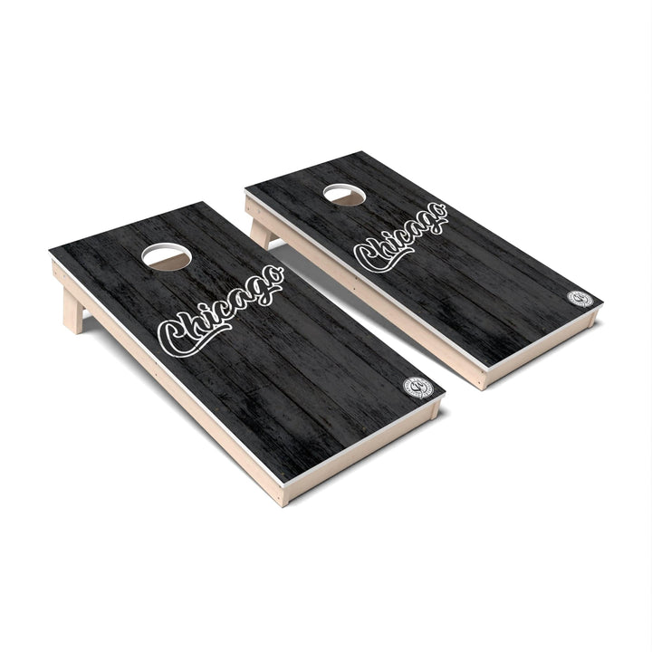 Slick Woody's Cornhole Co. Cornhole Board Black & White Solid Baseball Chicago Cornhole Boards - All Weather