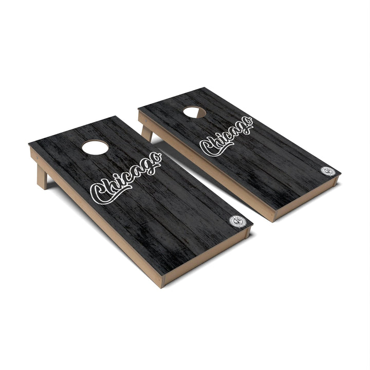 Slick Woody's Cornhole Co. Cornhole Board Black & White Solid Baseball Chicago Cornhole Boards - Backyard