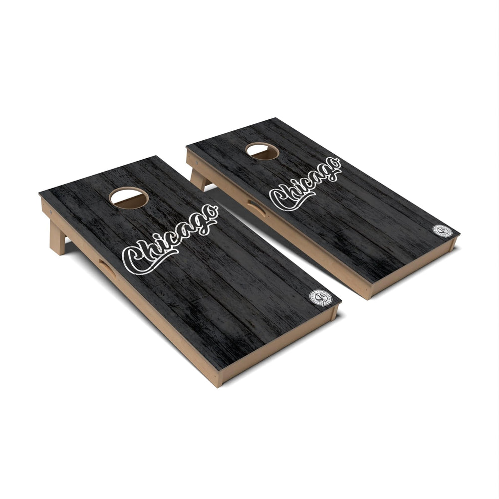 Slick Woody's Cornhole Co. Cornhole Board Black & White Solid Baseball Chicago Cornhole Boards - Professional Signature