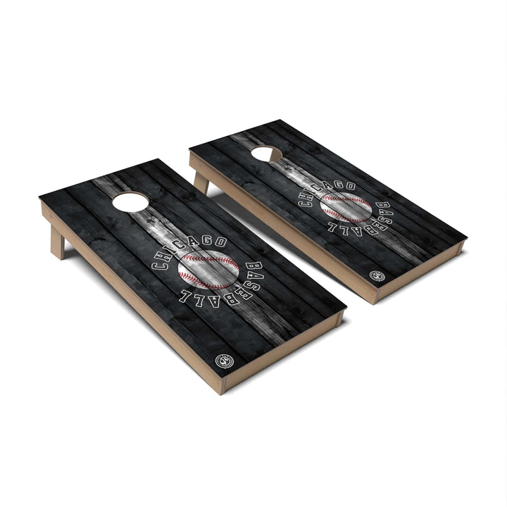 Slick Woody's Cornhole Co. Cornhole Board Black & White Striped Baseball Chicago Cornhole Boards - Backyard