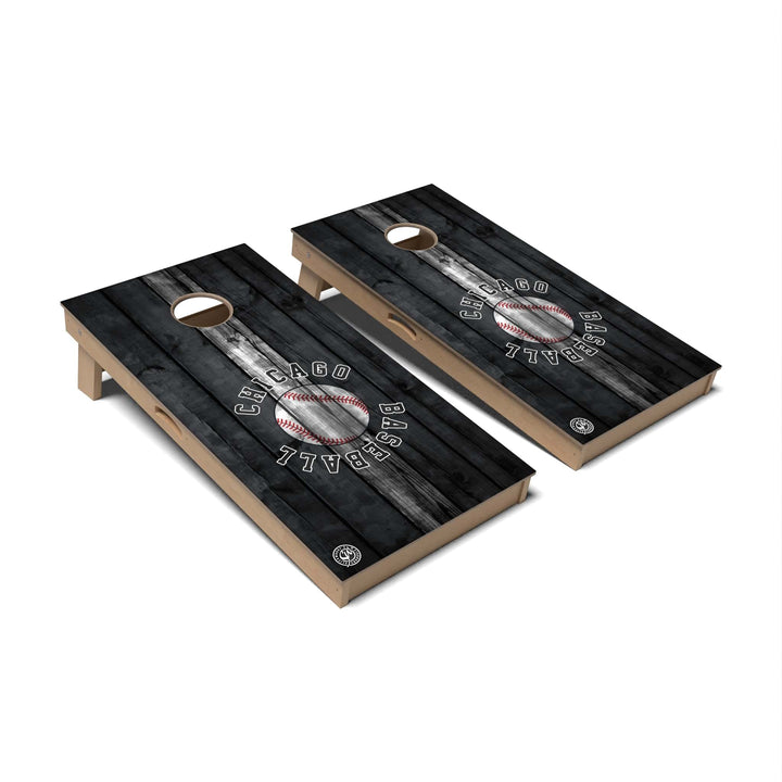 Slick Woody's Cornhole Co. Cornhole Board Black & White Striped Baseball Chicago Cornhole Boards - Professional Signature