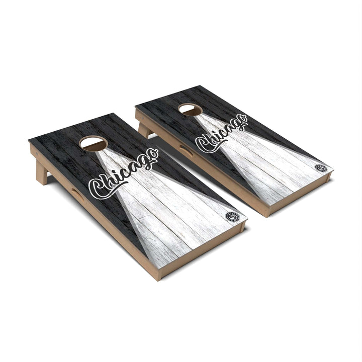 Slick Woody's Cornhole Co. Cornhole Board Black & White Triangle Baseball Chicago Cornhole Boards - Professional Signature