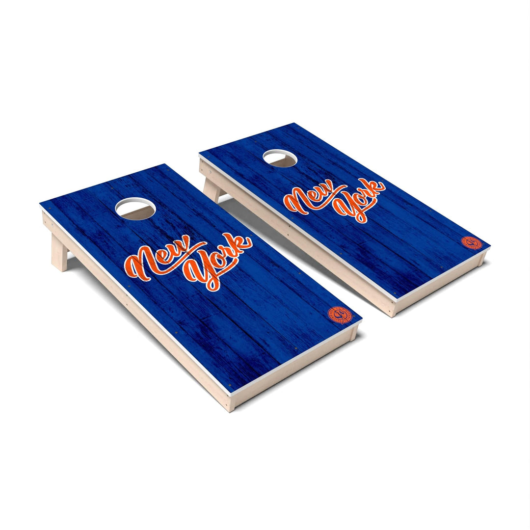 Slick Woody's Cornhole Co. Cornhole Board Blue/Orange Solid Baseball New York Cornhole Boards - All Weather