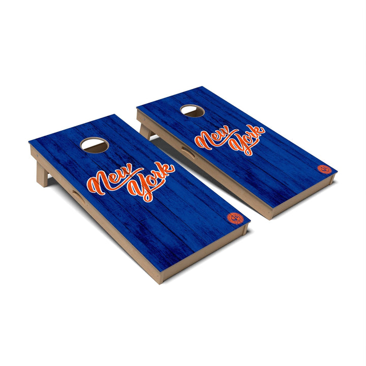 Slick Woody's Cornhole Co. Cornhole Board Blue/Orange Solid Baseball New York Cornhole Boards - Professional Signature