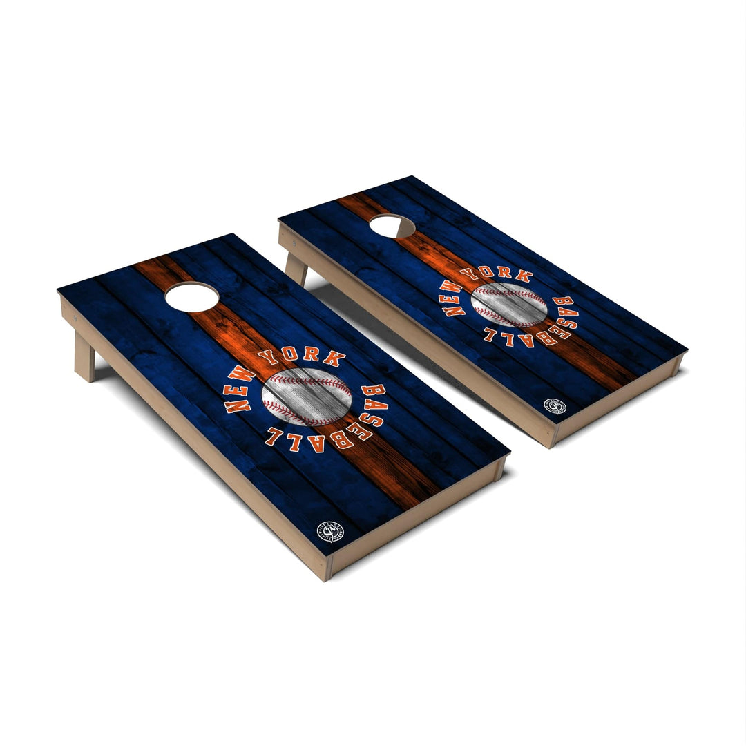 Slick Woody's Cornhole Co. Cornhole Board Blue/Orange Stripe Baseball New York Cornhole Boards - Backyard