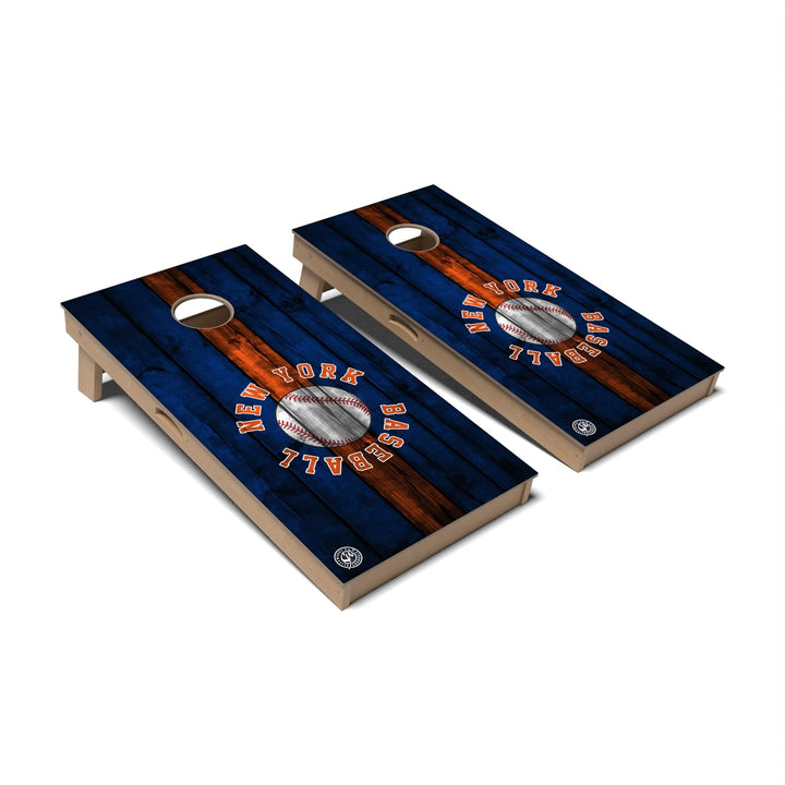 Slick Woody's Cornhole Co. Cornhole Board Blue/Orange Stripe Baseball New York Cornhole Boards - Professional Signature