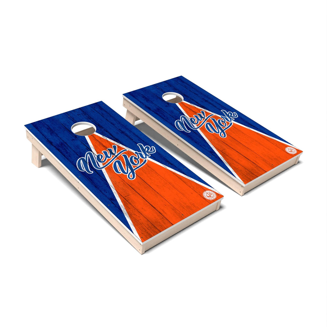 Slick Woody's Cornhole Co. Cornhole Board Blue/Orange Triangle Baseball New York Cornhole Boards - All Weather