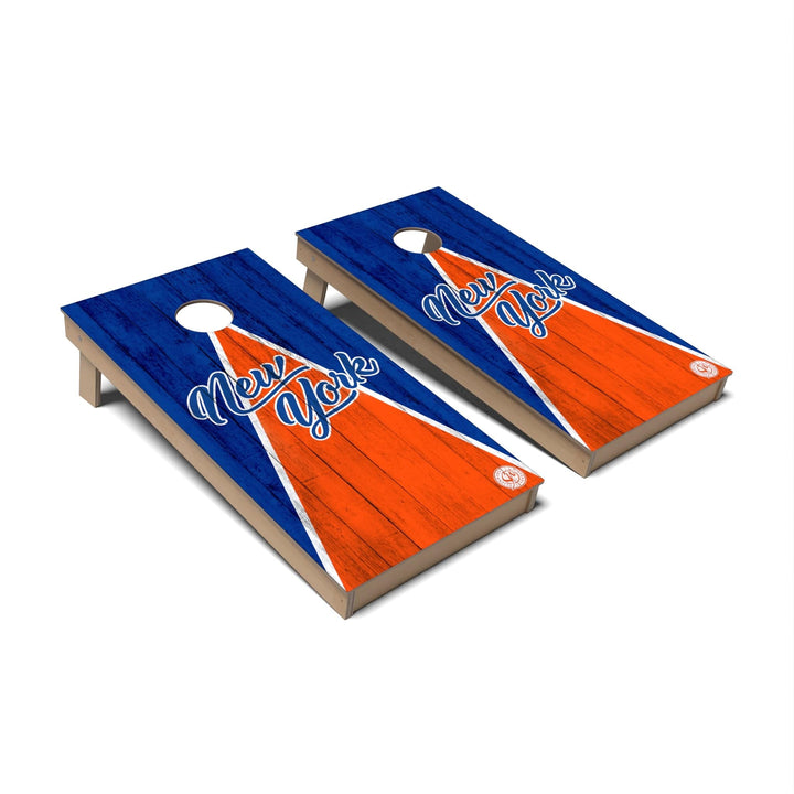 Slick Woody's Cornhole Co. Cornhole Board Blue/Orange Triangle Baseball New York Cornhole Boards - Backyard