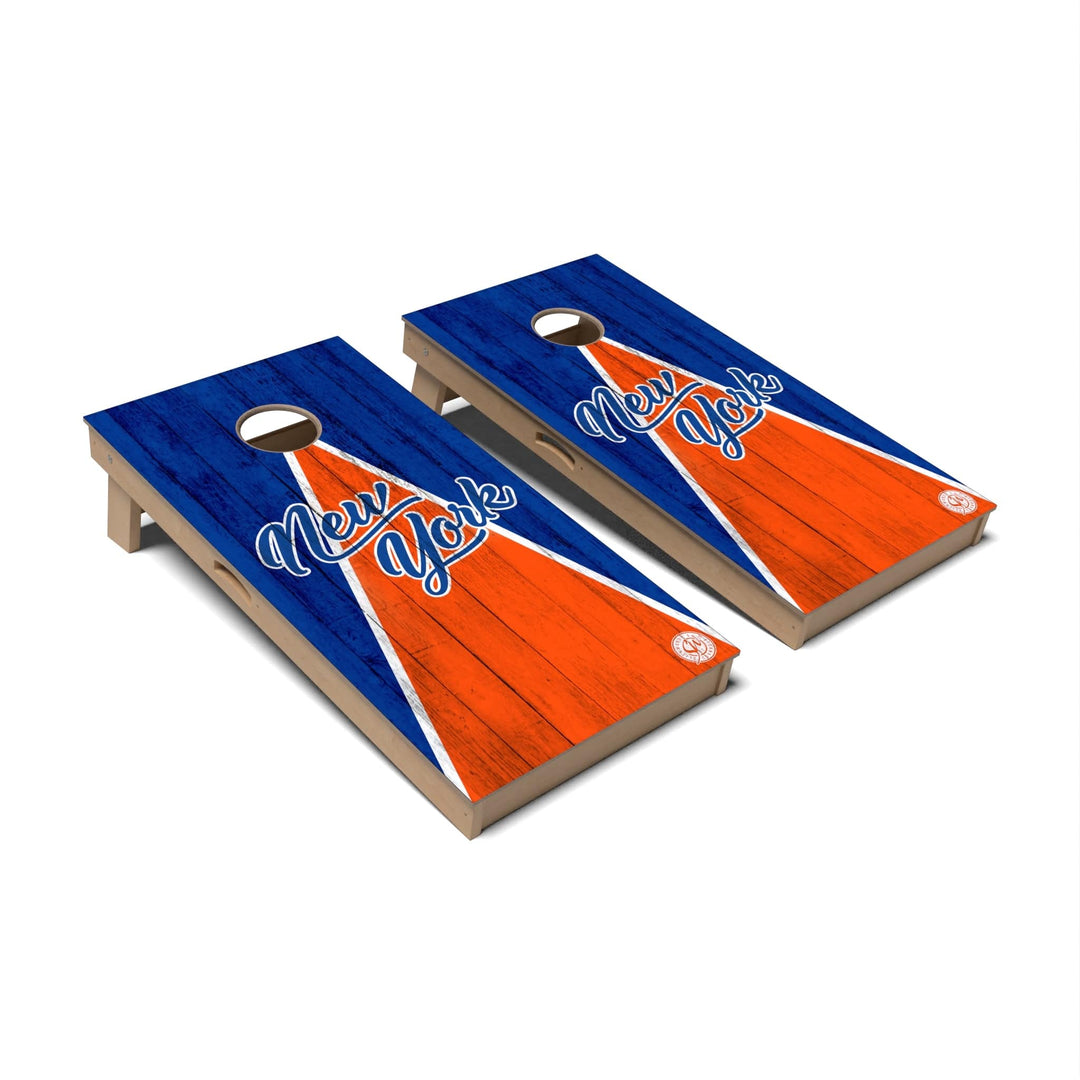 Slick Woody's Cornhole Co. Cornhole Board Blue/Orange Triangle Baseball New York Cornhole Boards - Professional Signature
