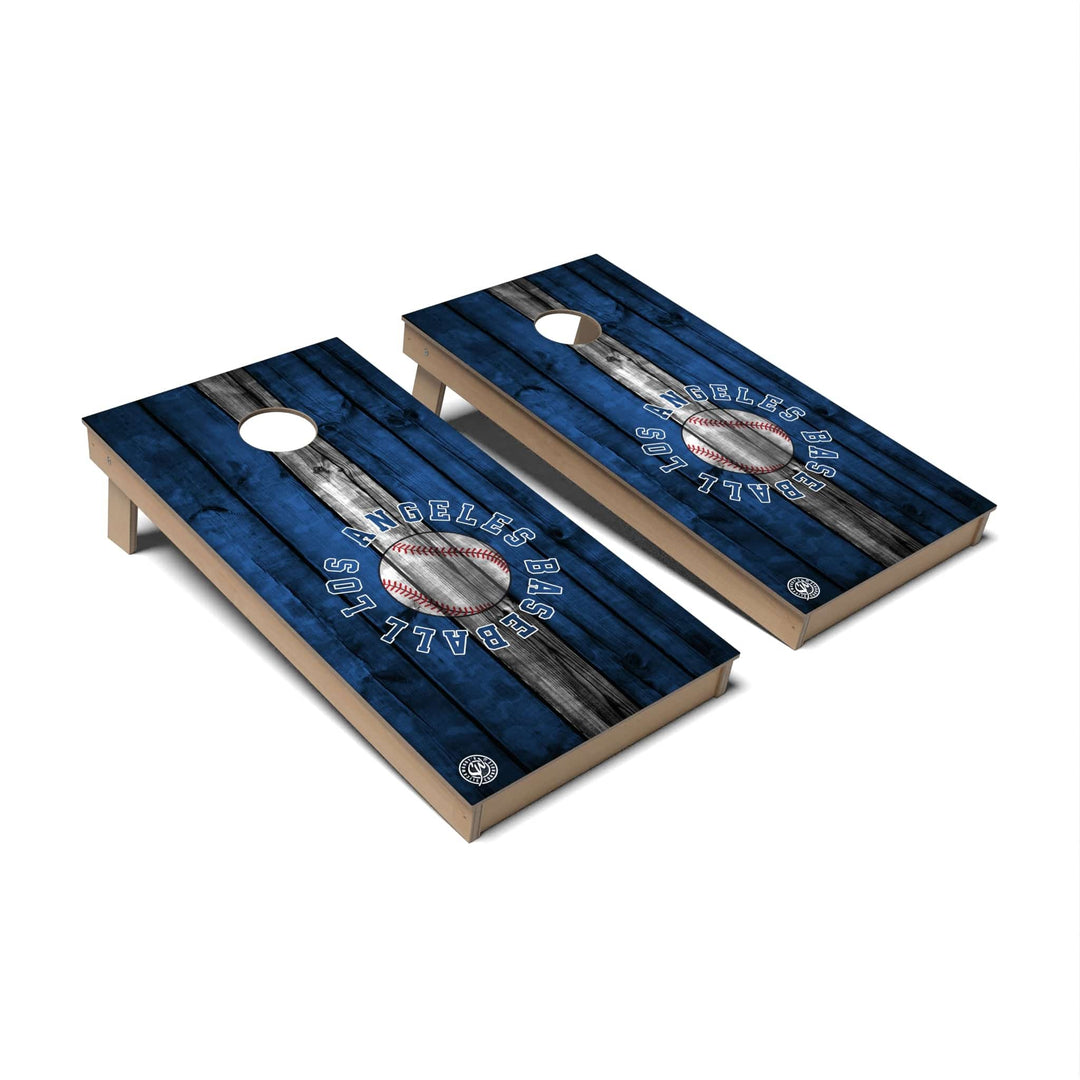 Slick Woody's Cornhole Co. Cornhole Board Blue Stripe Baseball Los Angeles Cornhole Boards - Backyard