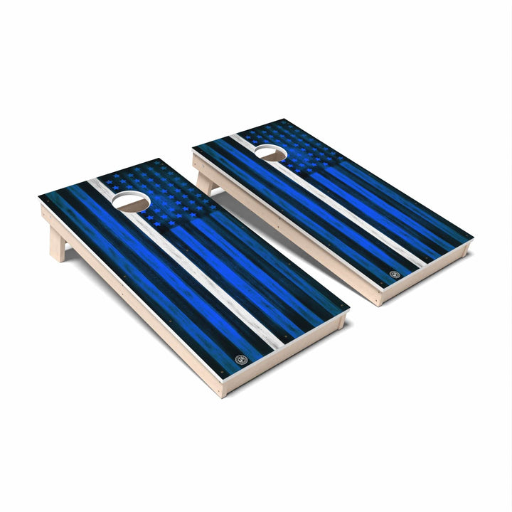 Slick Woody's Cornhole Co. Cornhole Board Blue & White Thin Line Flag Cornhole Boards - All Weather