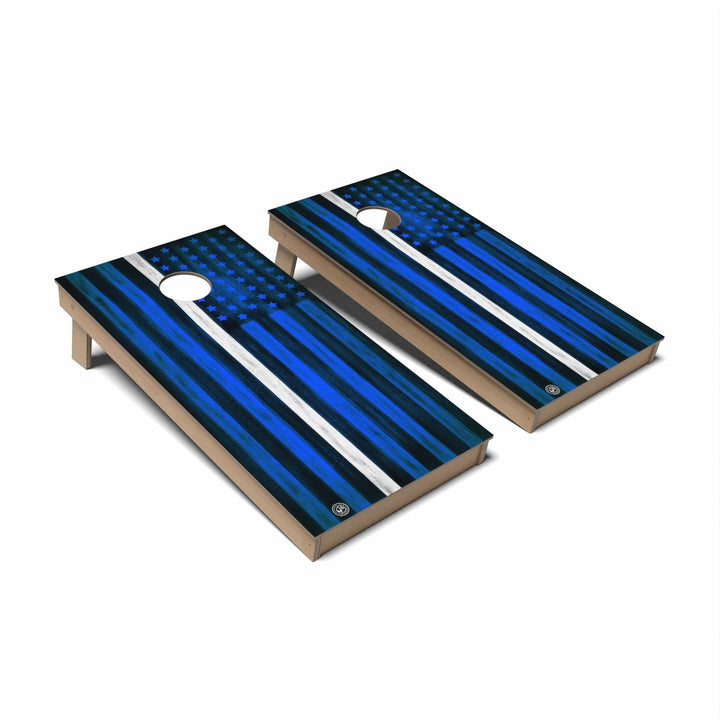 Slick Woody's Cornhole Co. Cornhole Board Blue & White Thin Line Flag Cornhole Boards - Backyard