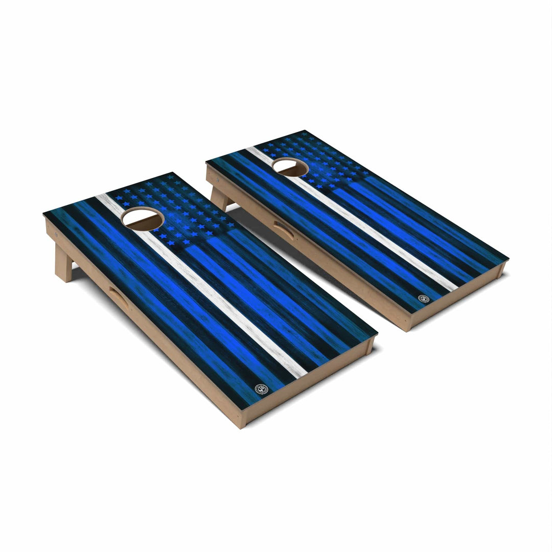 Slick Woody's Cornhole Co. Cornhole Board Blue & White Thin Line Flag Cornhole Boards - Professional Signature