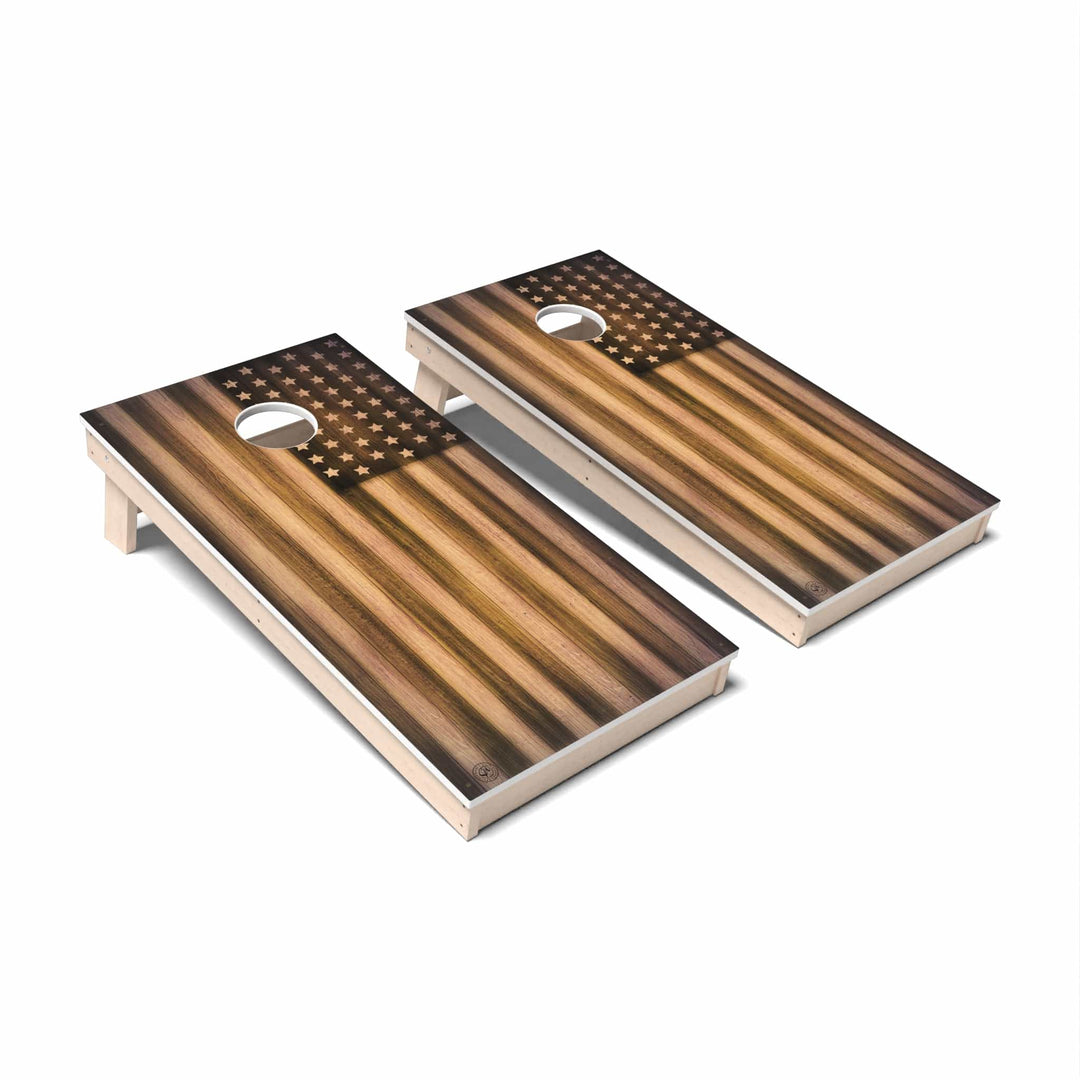 Slick Woody's Cornhole Co. Cornhole Board Burnt Wood Flag Americana Cornhole Boards - All Weather