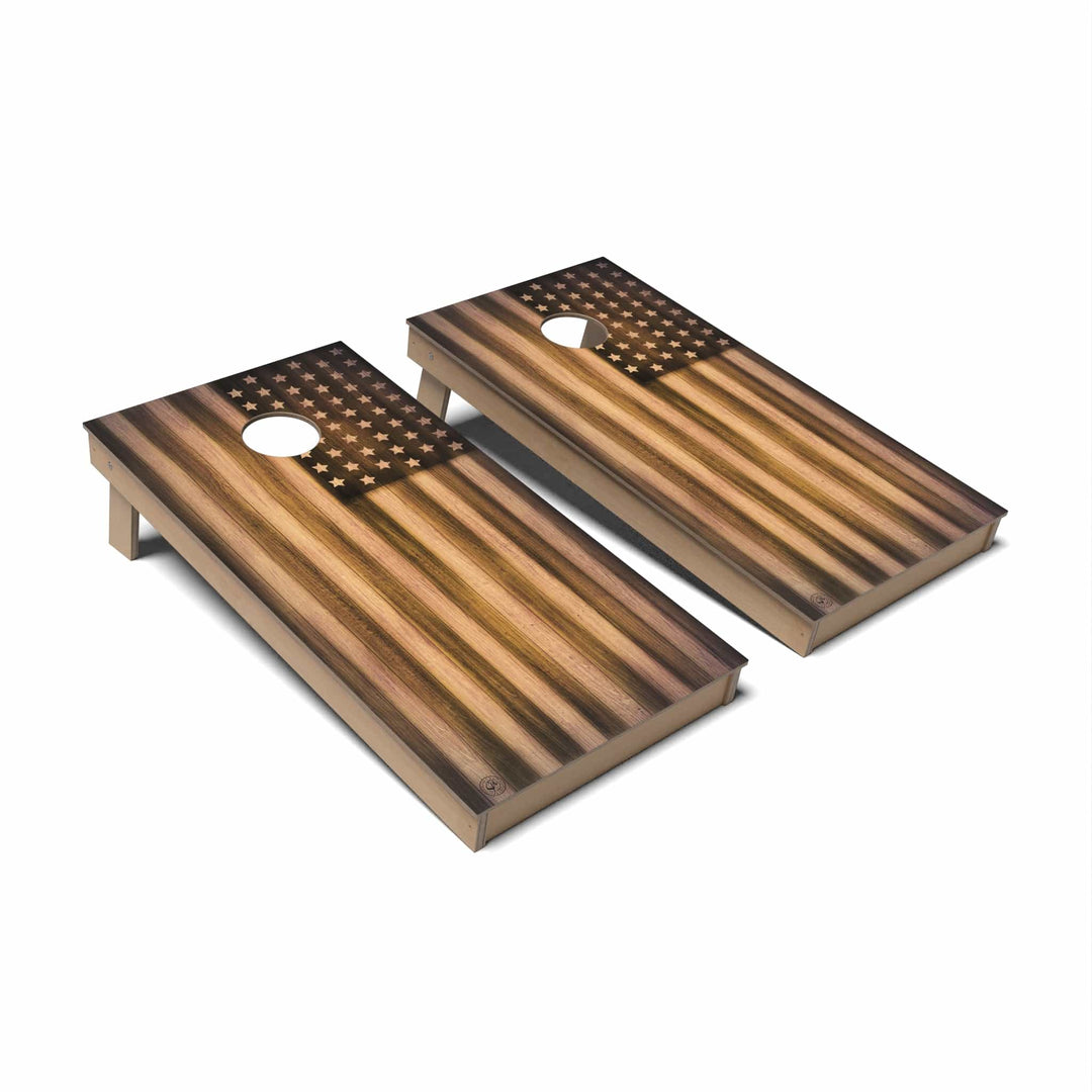 Slick Woody's Cornhole Co. Cornhole Board Burnt Wood Flag Americana Cornhole Boards - Backyard