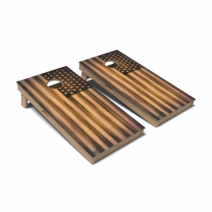 Slick Woody's Cornhole Co. Cornhole Board Burnt Wood Flag Americana Cornhole Boards - Professional Signature