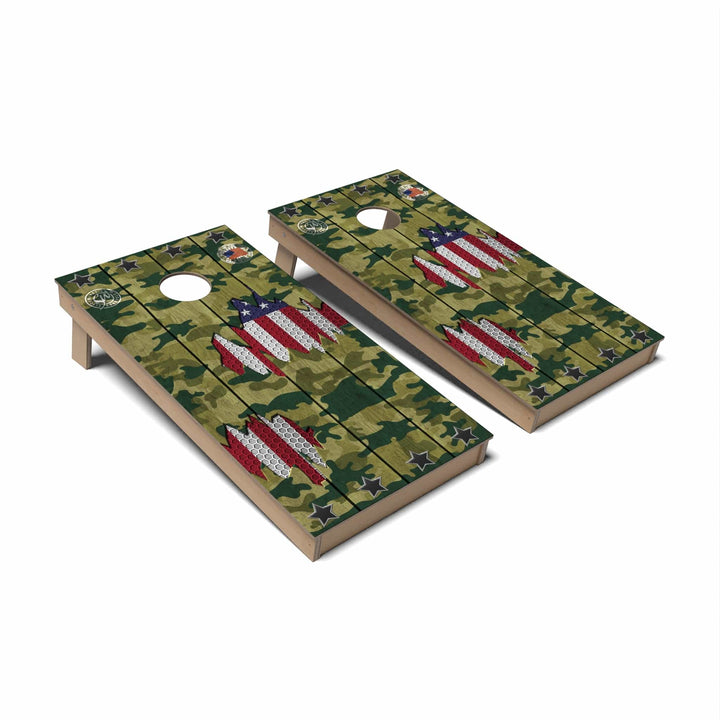 Slick Woody's Cornhole Co. Cornhole Board Camo American Flag Patriotic Cornhole Boards - Backyard