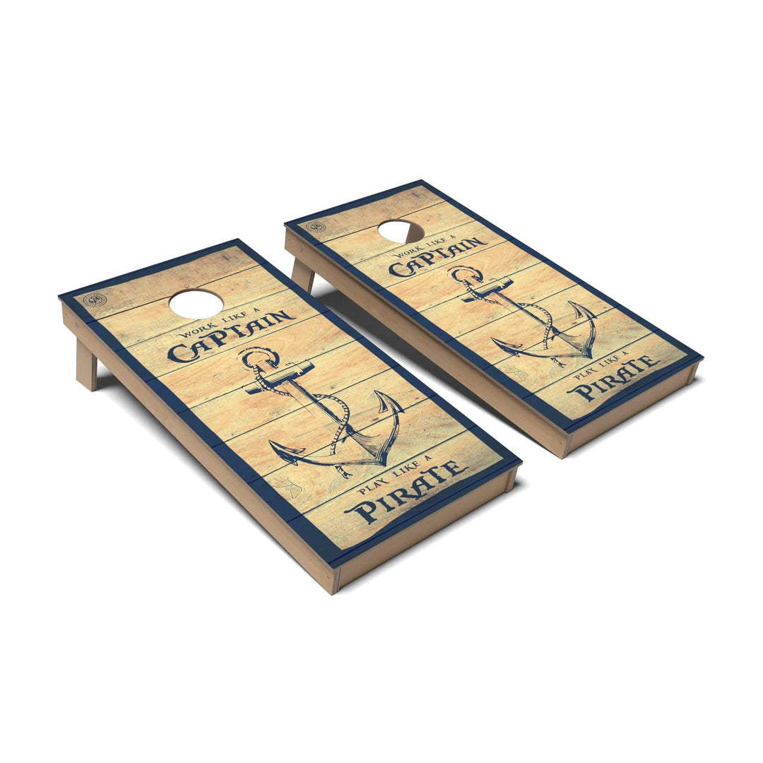 Slick Woody's Cornhole Co. Cornhole Board Captain Pirate Coastal Cornhole Boards - Backyard