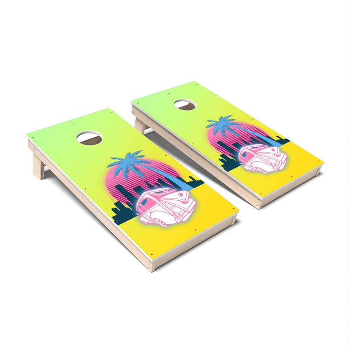 Slick Woody's Cornhole Co. Cornhole Board Car Sunset Miami Vice Cornhole Boards - All Weather